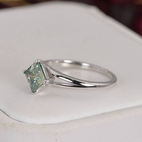 1.2ct Moissanite Princess Cut Blue Green Engagement Ring - Picture 2 of 7